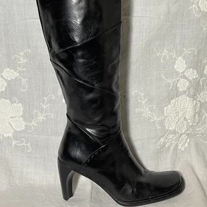 BCBG MAXAZRIA BOOTS, 6/37, BLACK LEATHER, KNEE HIGH